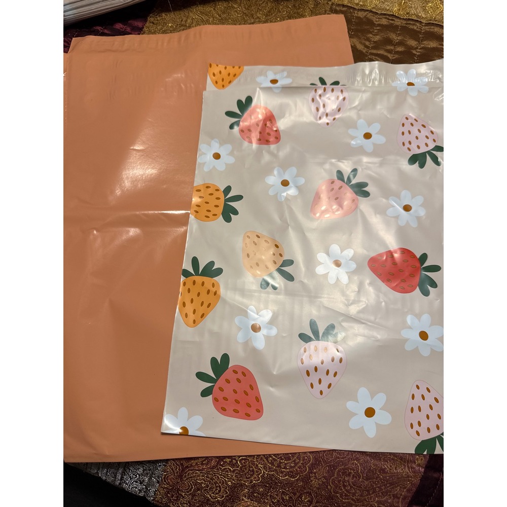 Strawberry Print and Peach Poly Mailer 12x15.5 and 10x13 Set 10 each